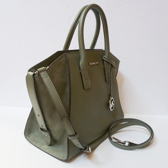 Michael Kors Avril Large Top Zip Satchel Shoulder Leather Bag Army Green - Picture 7 of 13